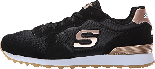Detalle de Skechers Mujer OG 85 Goldn Gurl Trainer - Black Suede/Nylon/Mesh con detalle Rosa