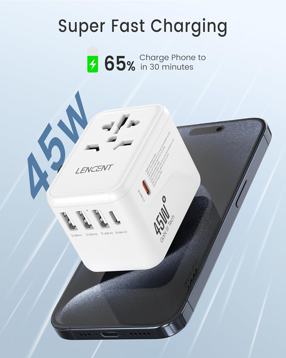 Detalle de LENCENT Ladevgerät 45 W GaN III Reiseadapter