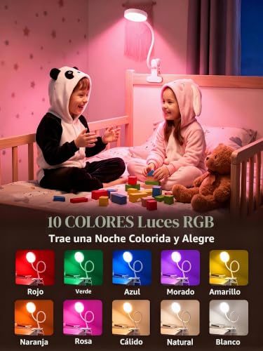 Detalle 2 de Lámpara de Escritorio con Pinza ReinHoo: 72 LEDs, 10 colores RGB y 10 intensidades