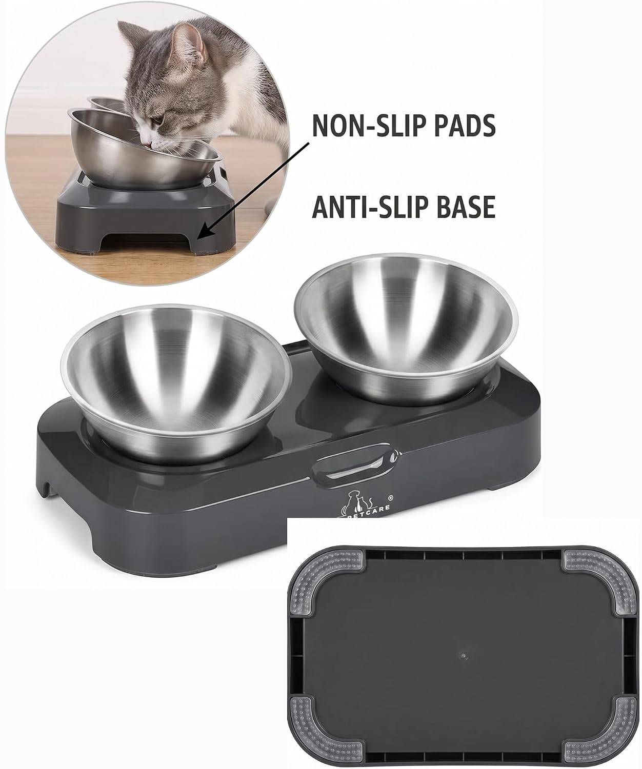 Thumbnail 4 de H&A PETCARE Raised Cat Bowl with Stand – 0° and 15° Tilted Dual Bowls Set