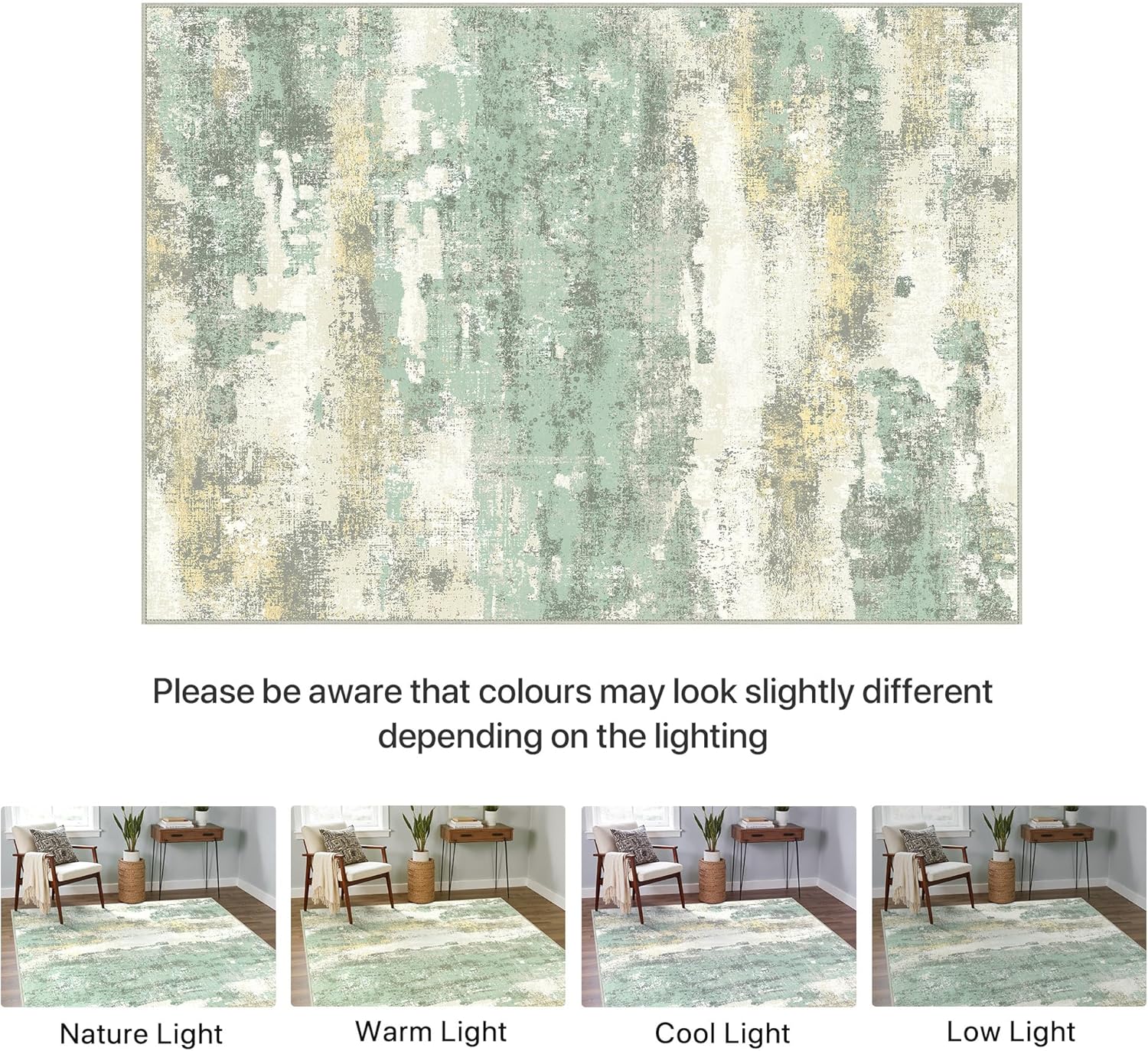 Thumbnail 4 de BEIMO Tapis moderne 200x290 cm motif abstrait vert sauge et beige – antidérapant et lavable en machine