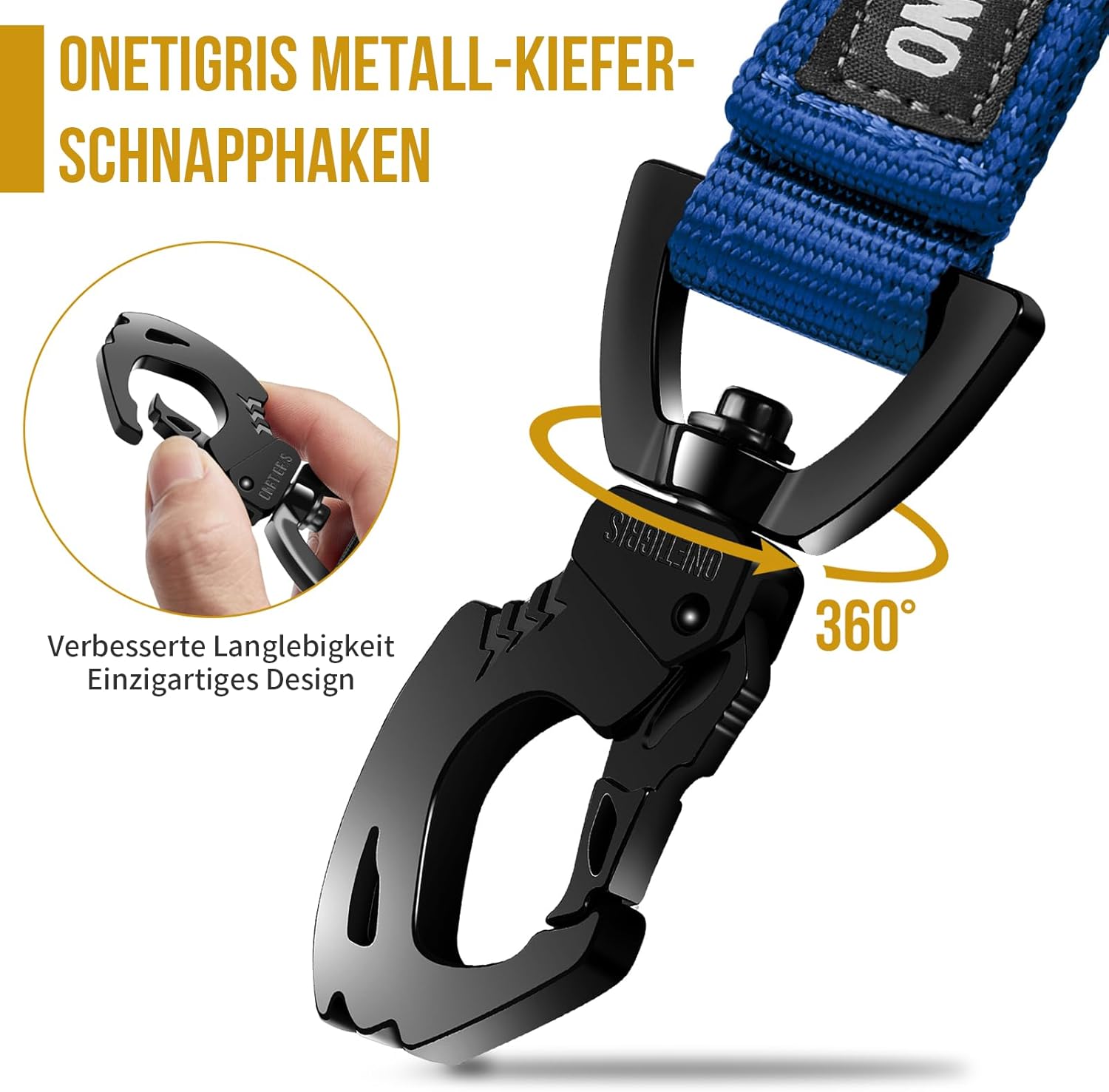 Detalle de OneTigris Bolt Laisse Courte pour Chien 30 cm avec Clip Métallique et Rembourrage — Nylon Réfléchissant