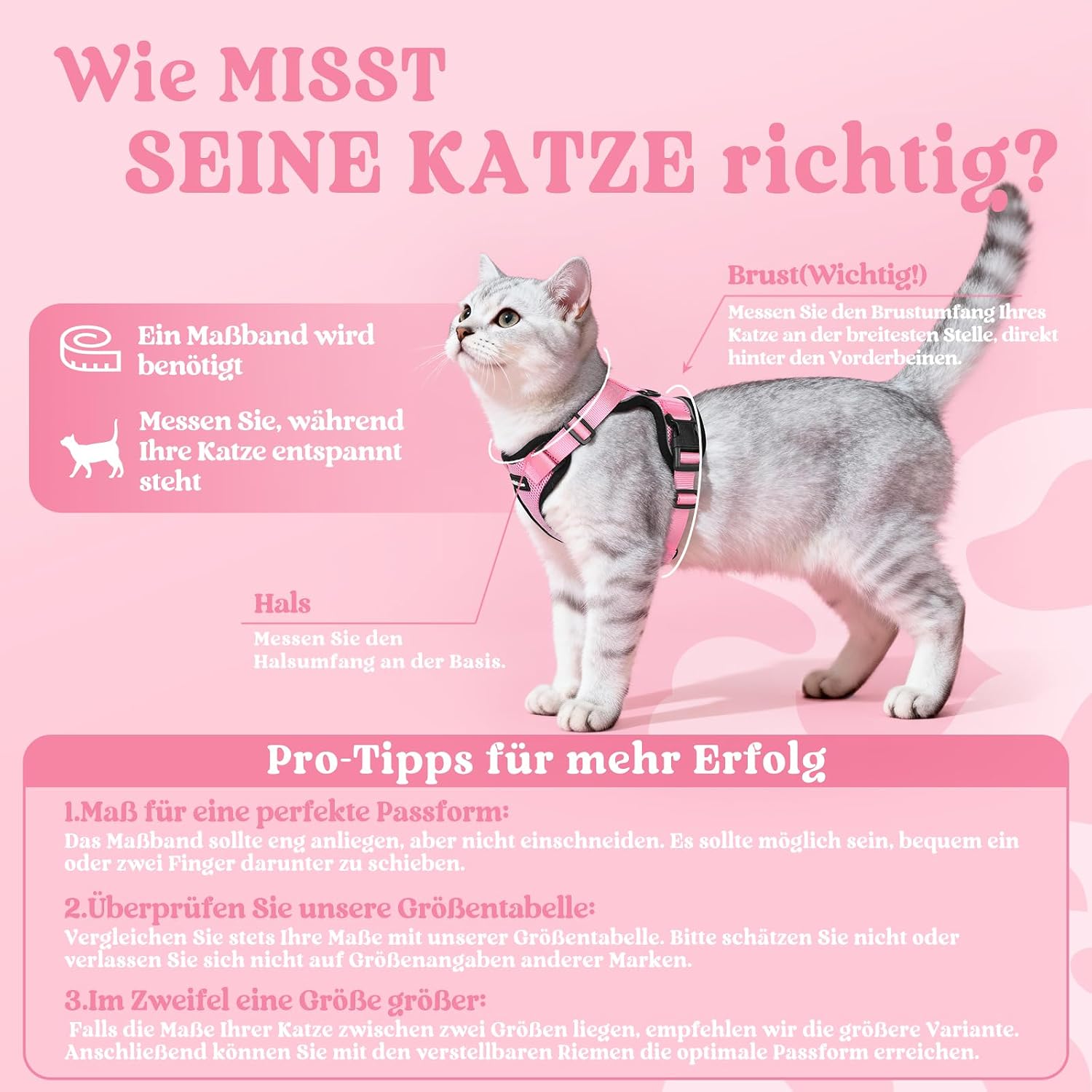 Thumbnail 1 de rabbitgoo Katzengeschirr mit Leine Softgeschirr (Brustgeschirr) ausbruchsicher, verstellbar – Rosa, Größe XS