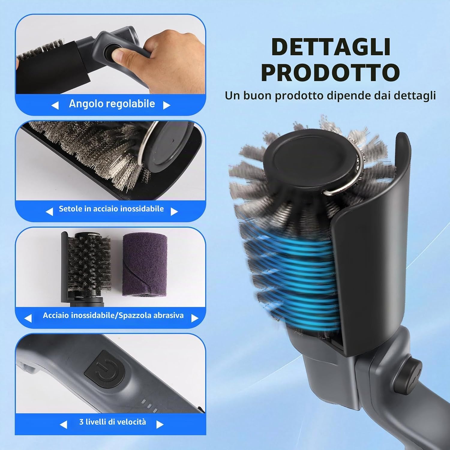 Thumbnail 3 de Spazzola per griglia elettrica aggiornata: pulizia senza fili, testa in acciaio inox e angolo regolabile