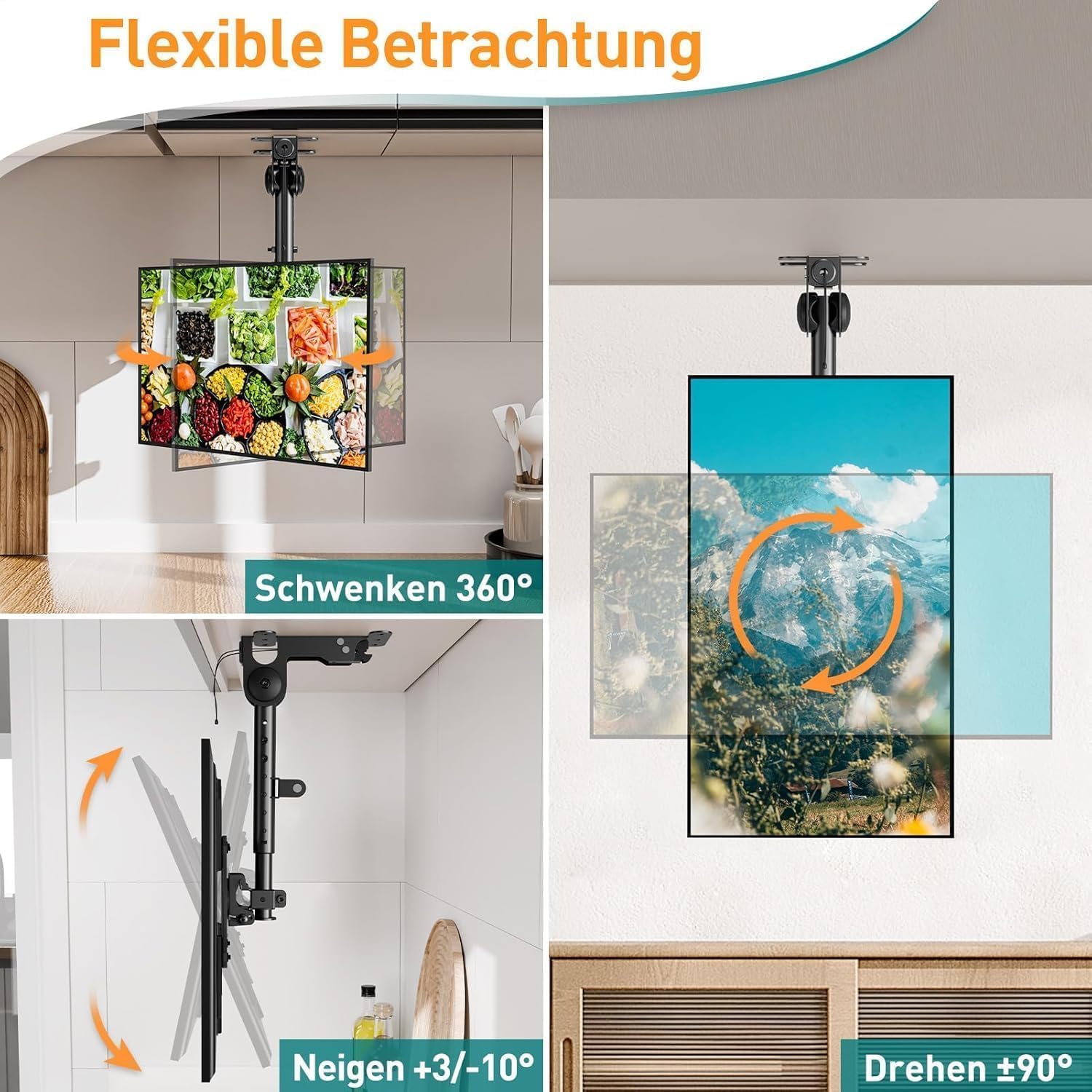 Thumbnail 3 de ELIVED Monitor TV Deckenhalterung Klappbar 14–42 Zoll