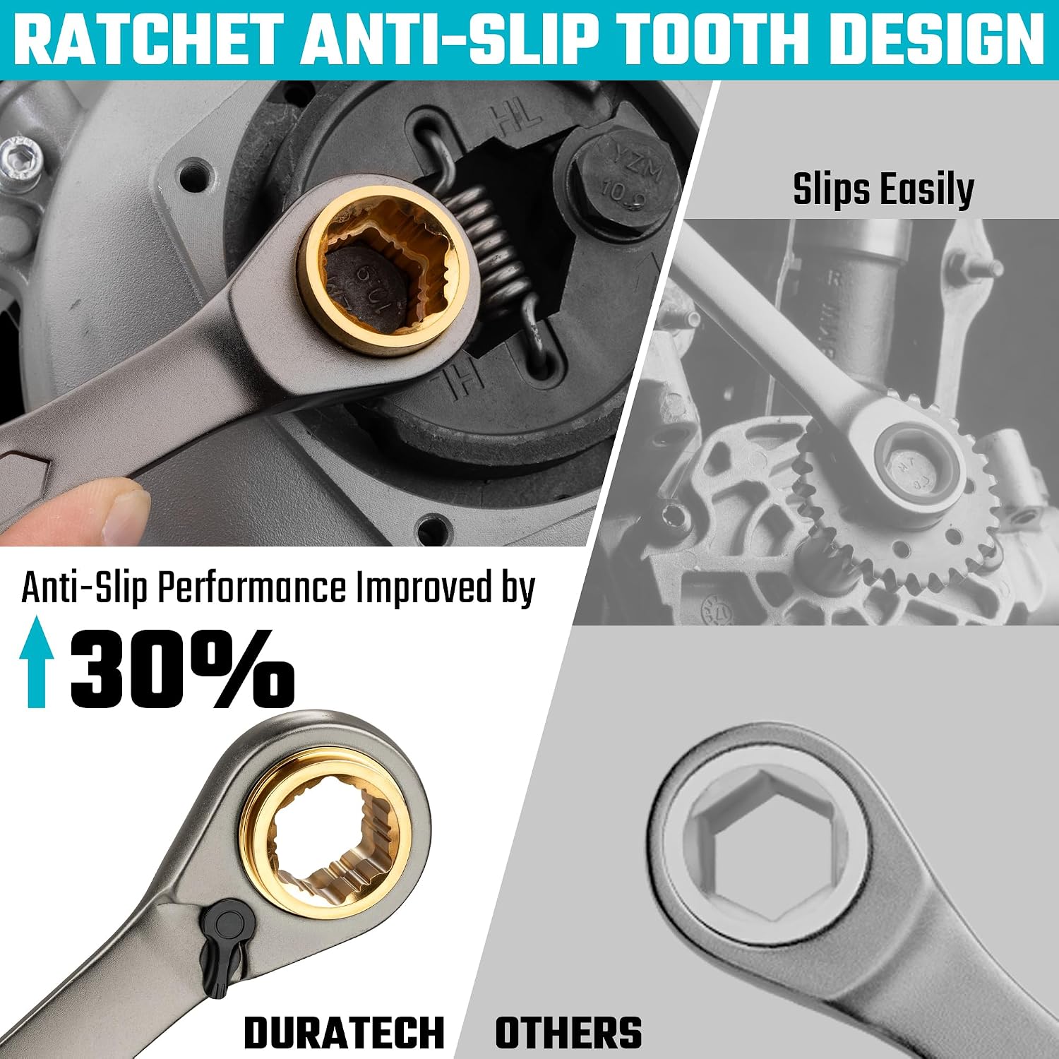 Detalle 2 de DURATECH 4-in-1 Reversible Ratchet Spanner Set, 8–19 mm, 72-Tooth, 2-Piece