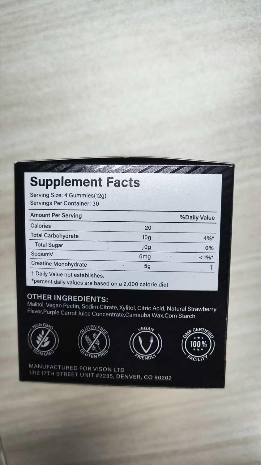 Detalle 2 de Creatin Ultra Gummis mit Kreatin-Monohydrat (5 g pro Portion) – 120 vegane Kreatin-Gummis