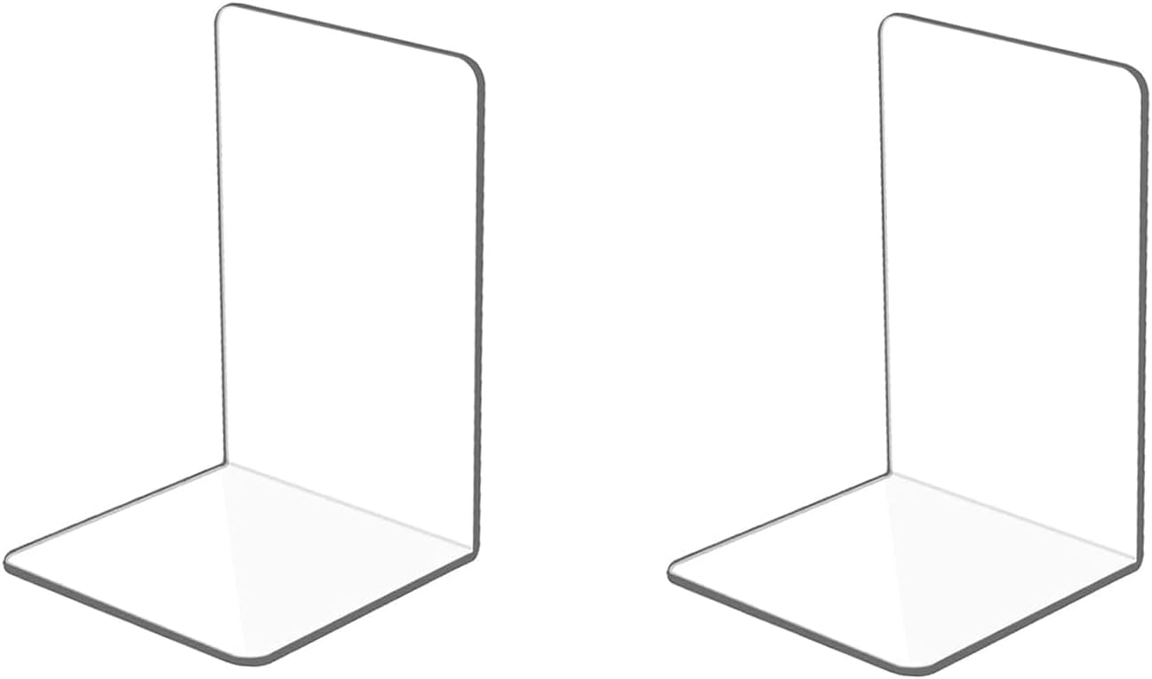 Clear Acrylic Bookends (2 Pack) – L-Shape Plastic Bookracks for Shelves, Desk & Home
