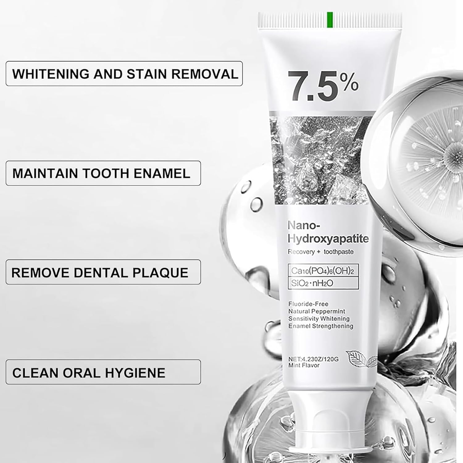 Detalle de Ayzololo 7.5% Hydroxyapatite Toothpaste for Advanced Enamel Protection — Gentle, Fluoride-Free, Fresh Mint (Pack of 2)