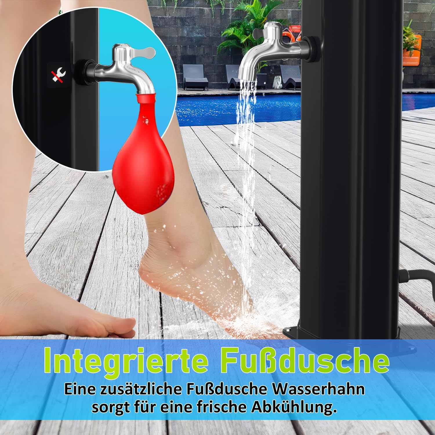 Thumbnail 4 de Ansobea Solardusche 40 Liter Solar-Gartendusche mit Schutzhülle, 180° schwenkbarem Duschkopf und Fußdusche