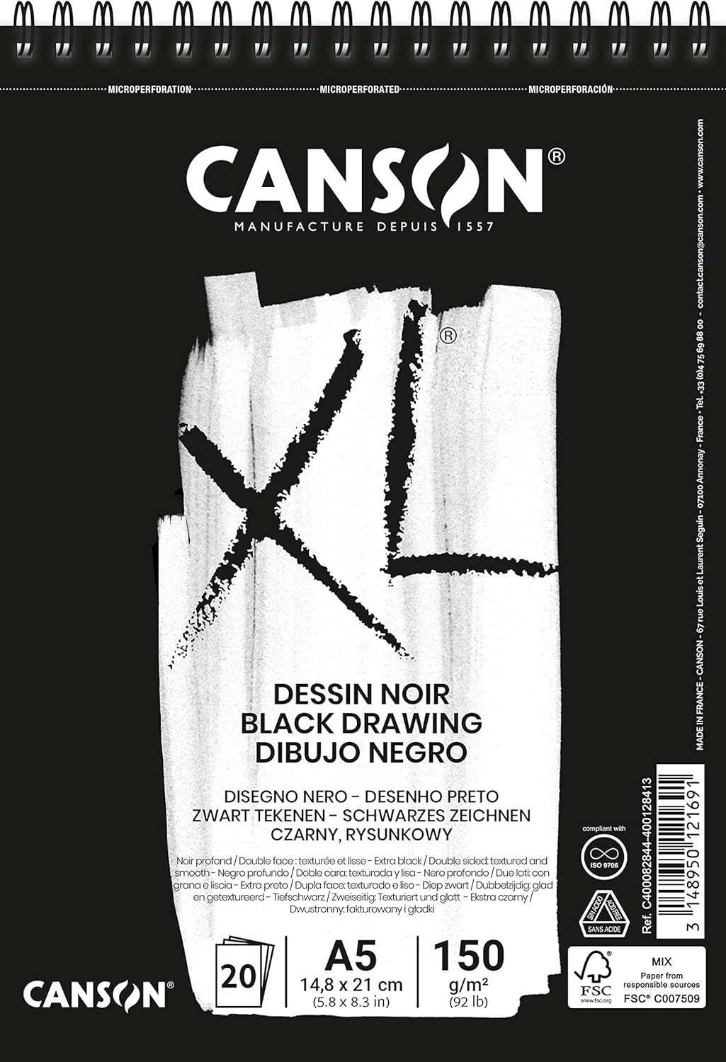Detalle de Canson XL Dessin noir: album D.A3 con carta nera doppia superficie, 40 fogli da 160 g/m²