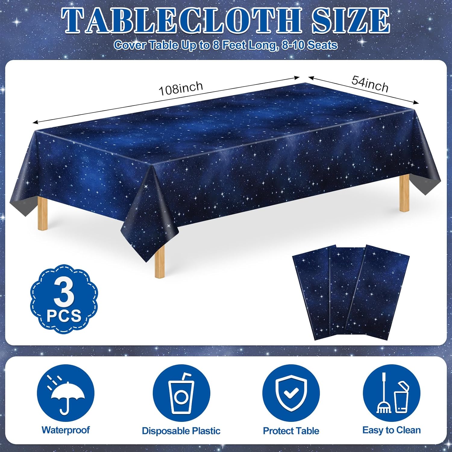 Thumbnail 1 de NatNarr 3-Pack Plastic Space Tablecloths (54 x 108 in) Waterproof Galaxy Star Party Table Covers