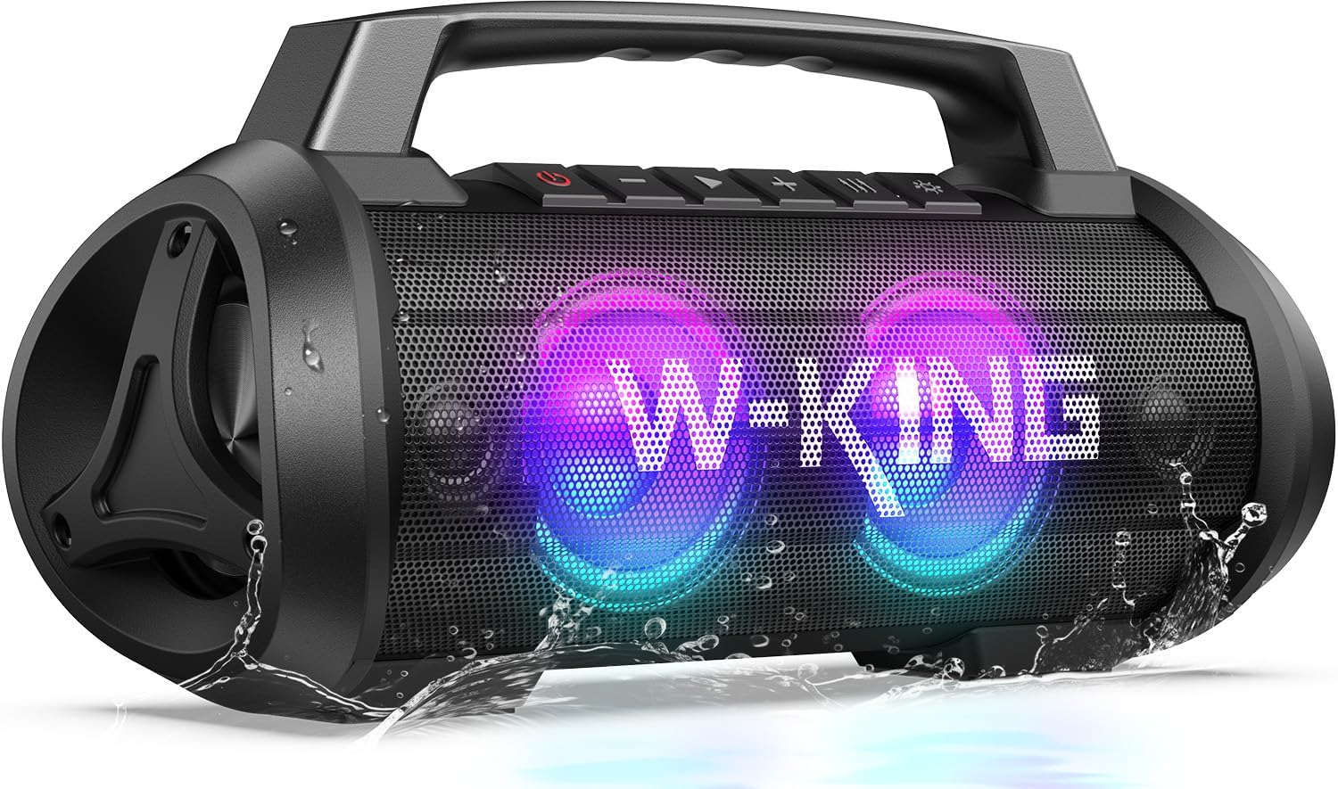 Detalle de W-KING Bluetooth-Lautsprecher D10 (120 W Peak) mit Bass Boost, DSP/EQ, IPX6, 42 Std. Akku, Party-Box-Licht