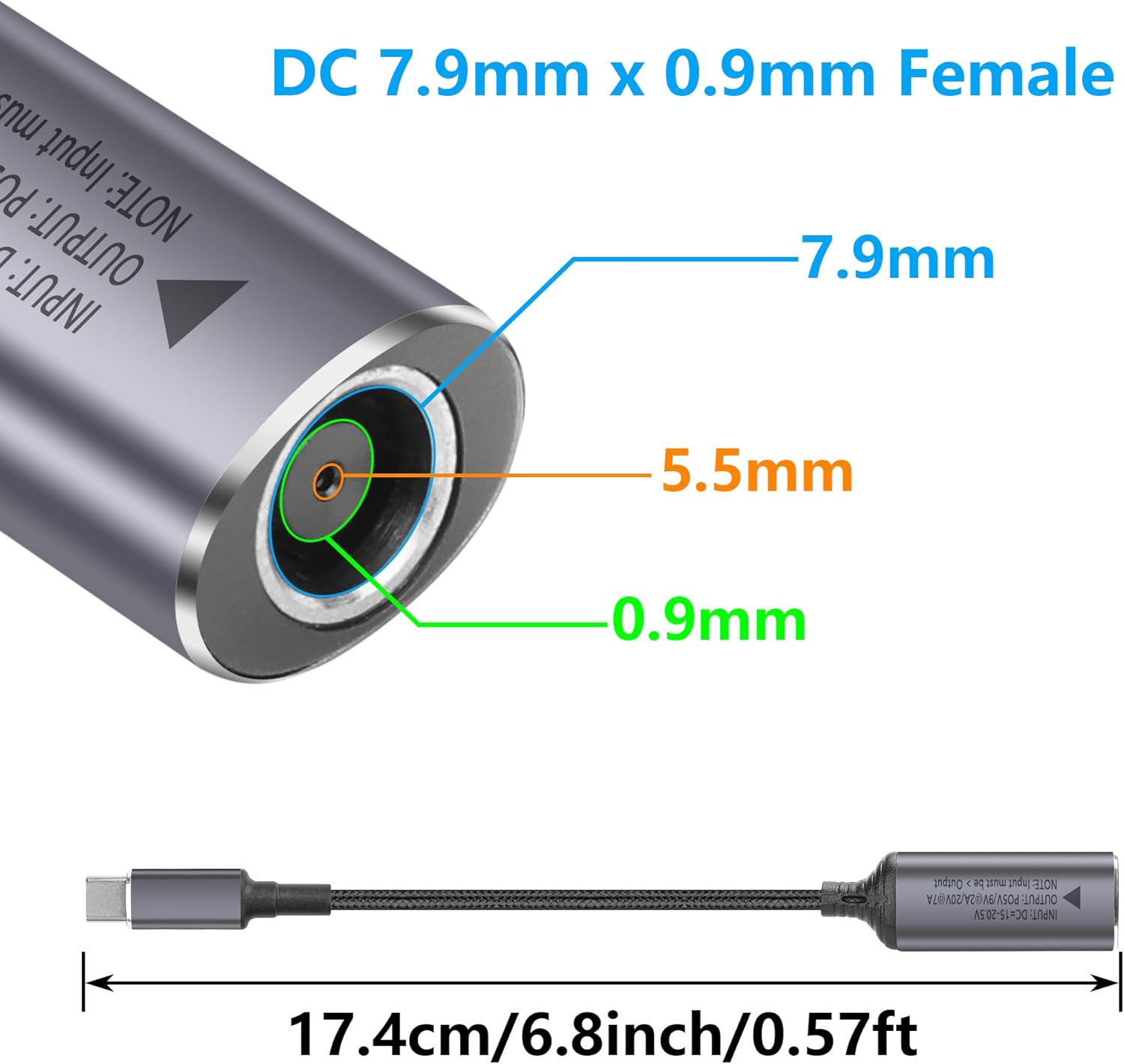 Thumbnail 2 de SinLoon PD 140W DC7909 to USB-C Cable with PD Identification Chip (7.9mm x 0.9mm) – 17.4cm