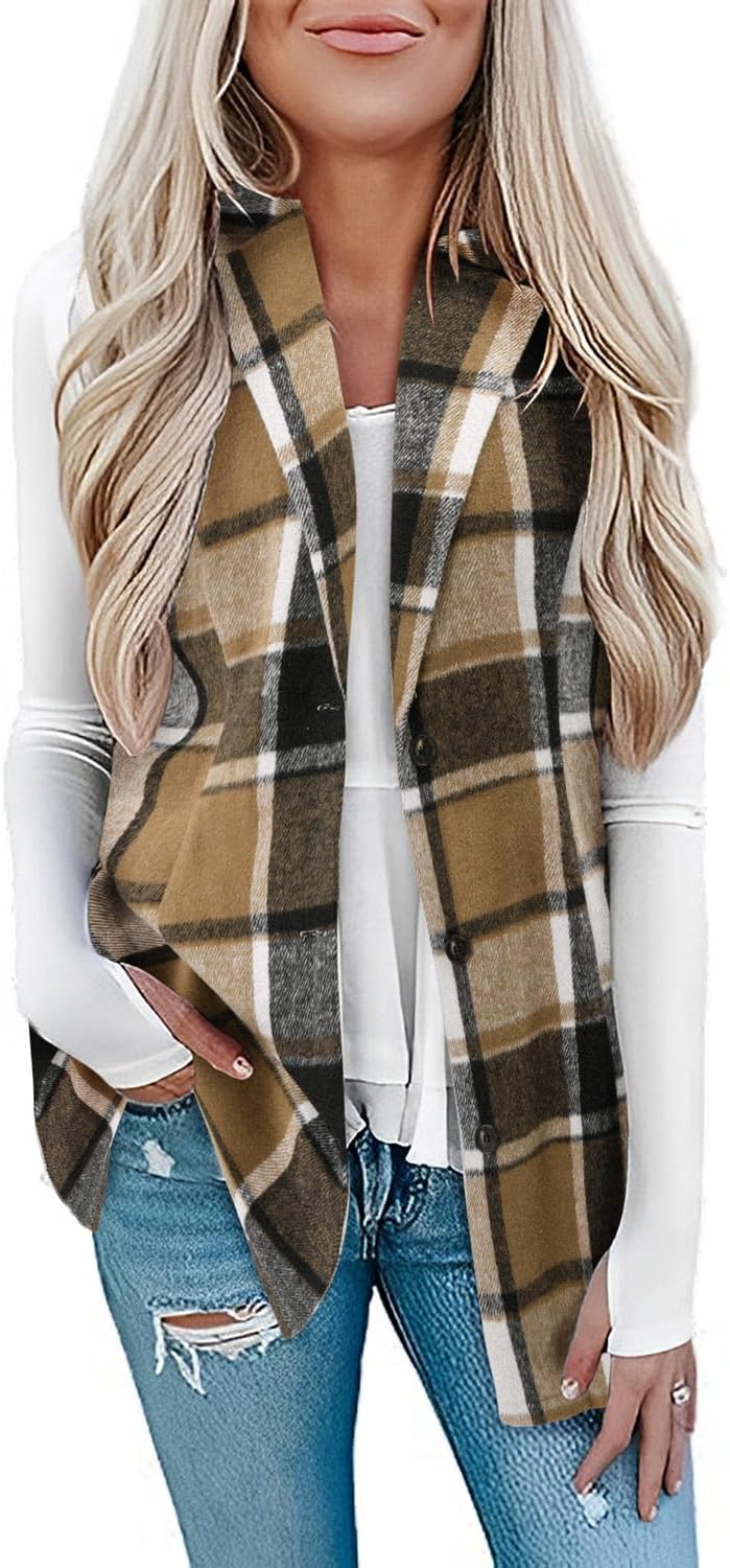 Detalle 2 de BETTE BOUTIK Plaid Flannel Vest for Women, Lightweight Lined Sleeveless Layer