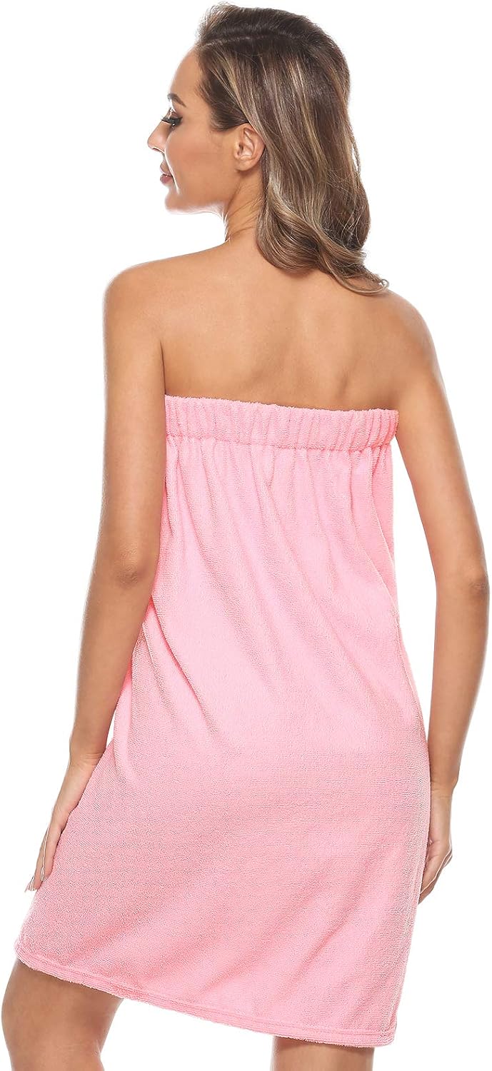 Detalle de ROSYLINE 100% Terry Cloth Women's Towel Wrap, Pink S/M, Adjustable Closure