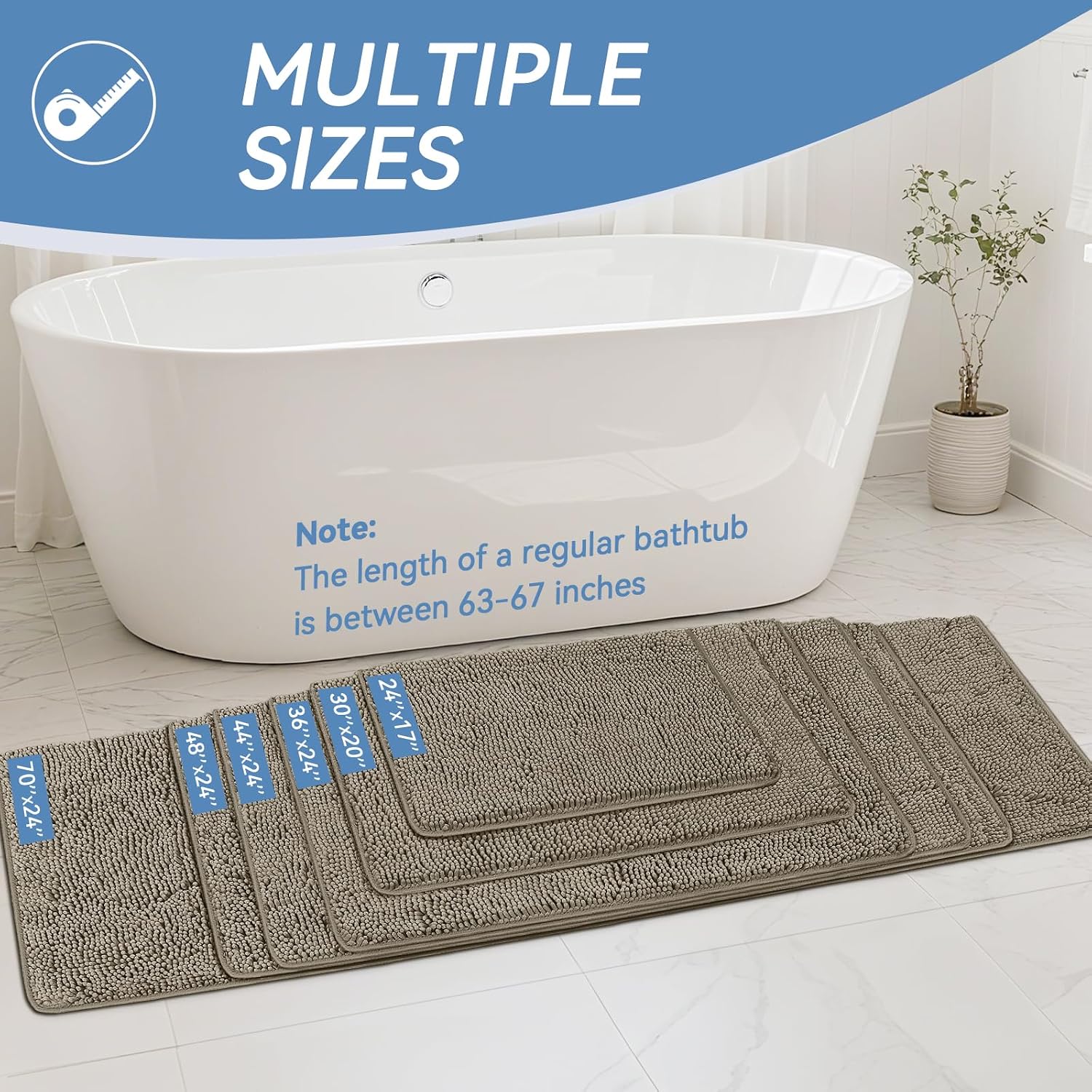 Thumbnail 6 de Bcoimo Bathroom Rugs 24x17: Non-Slip, High-Absorbency Bath Mat with Rubber Backing