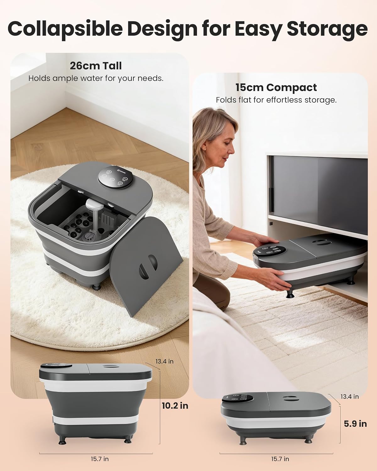 Detalle de COMFIER Electric Foot Spa with Heat & Automatic Massage (180° surround water spray, LED display)
