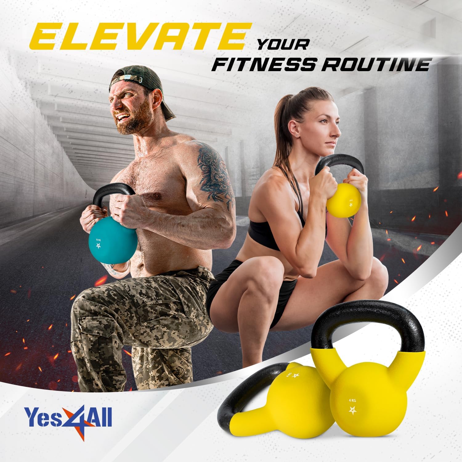 Thumbnail 5 de Yes4All Neoprene Coated Cast Iron Kettlebell (2–20 kg) – Durable, Floor-Safe Weights for Home Gym