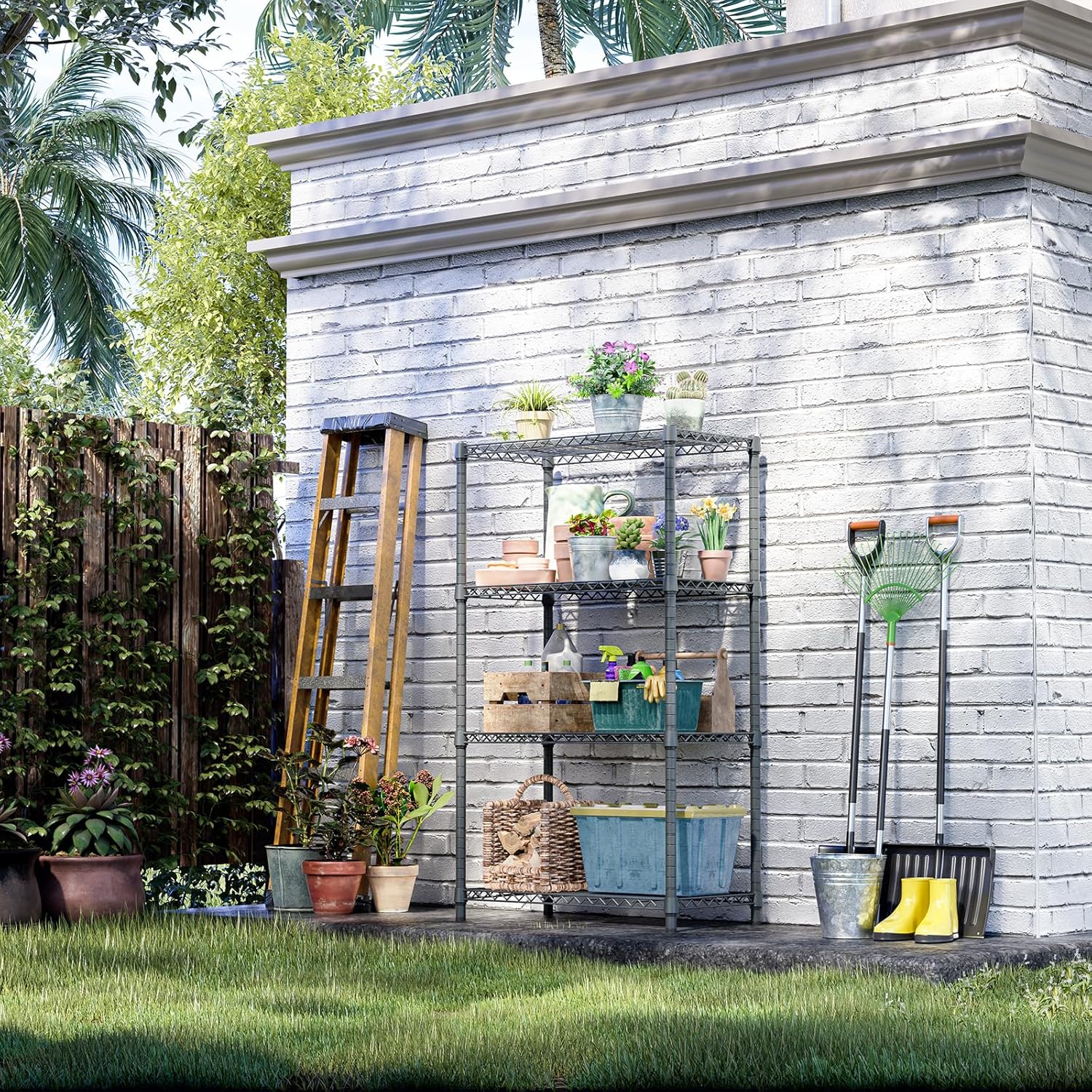 Thumbnail 1 de IZEUK 4-Tier Outdoor Metal Storage Shelving Unit 59"