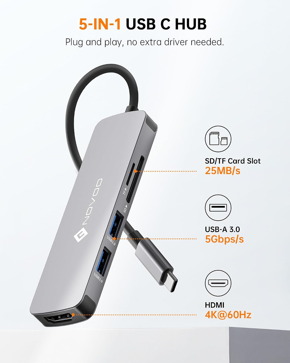 Detalle 2 de NOVOO USB C Hub HDMI 4K Adapter