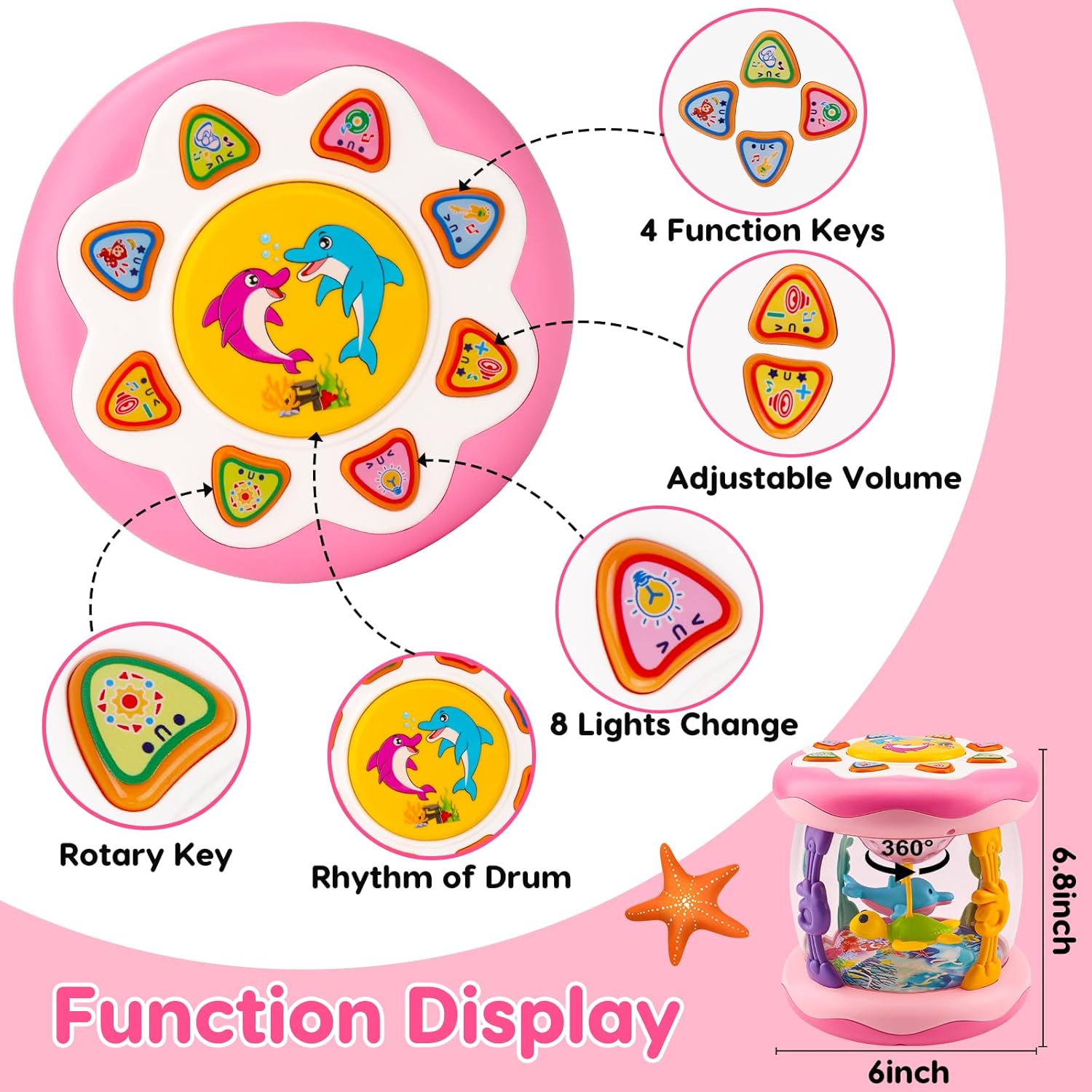 Thumbnail 1 de Baby Girl Toys Ocean Projector Rotating Musical Light-Up Tummy Time Toy (0–6 Months)