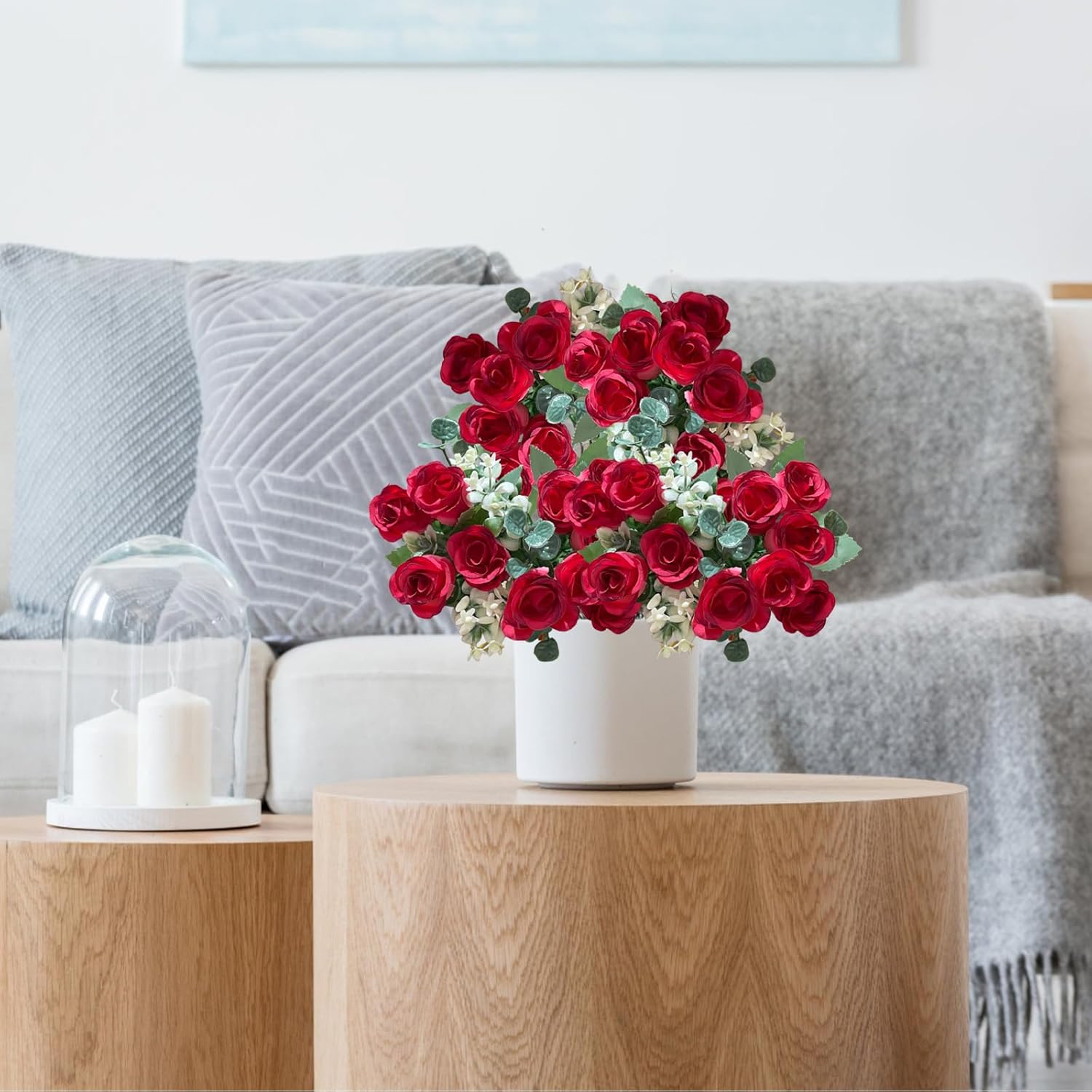 Detalle 2 de astylishome 3-Pack Red Rose Artificial Flowers with Stems – Silk Craft Roses for Decor