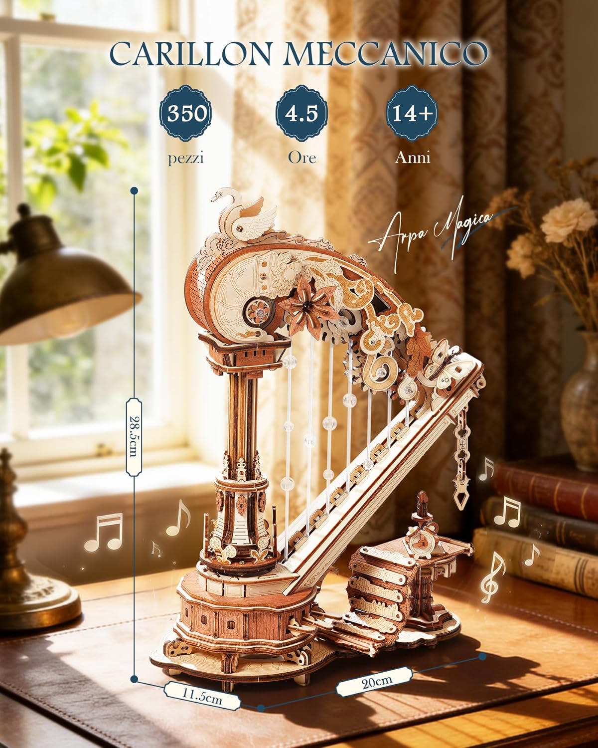 Thumbnail 4 de ROKR Arpa magica puzzle 3D in legno – Carillon meccanico in stile Rococò, regalo per appassionati