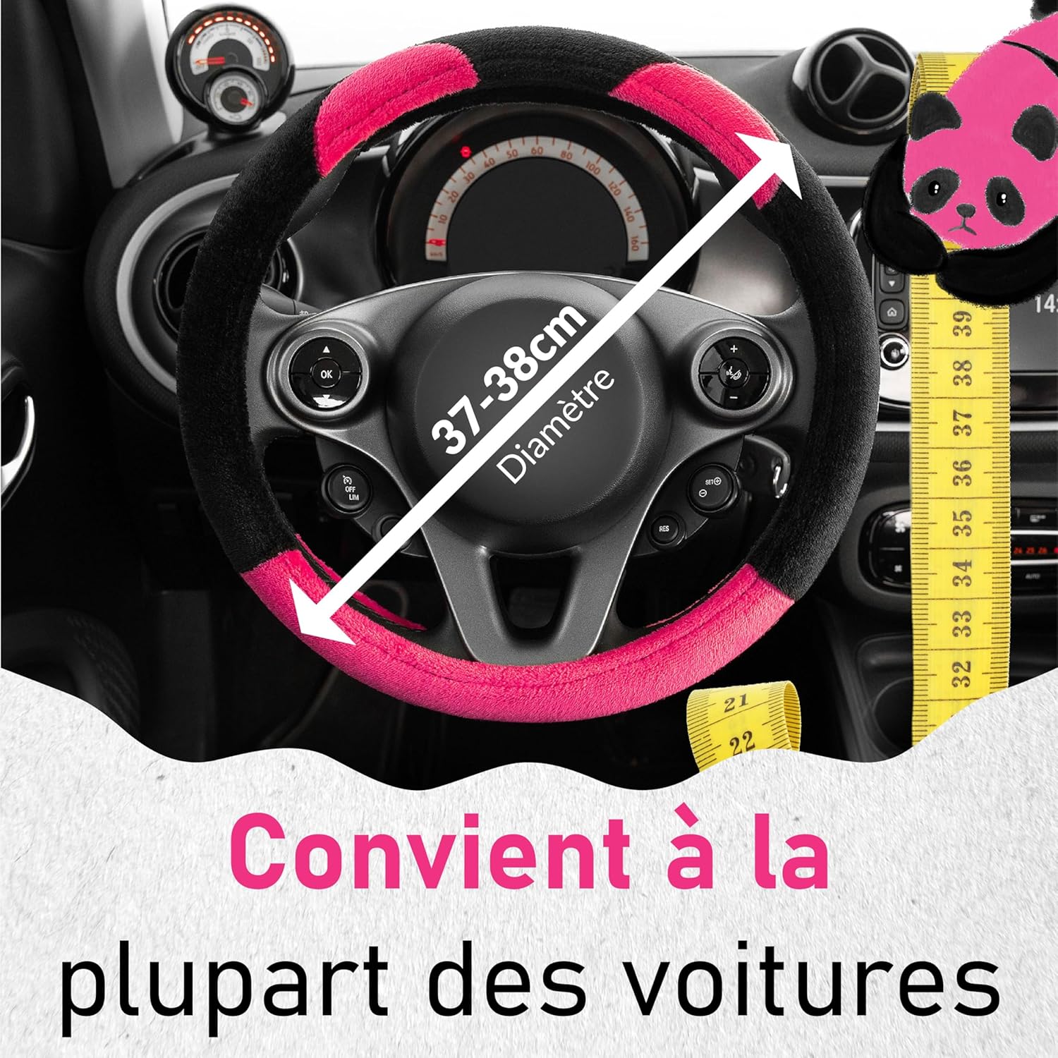 Thumbnail 4 de Upgrade4cars Couvre Volant Peluche Rose Noir