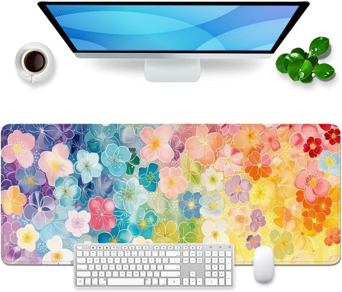 Detalle de Tappetino per mouse a forma di fiore XL 80x30 cm giallo per gaming e ufficio (fiori colorati)