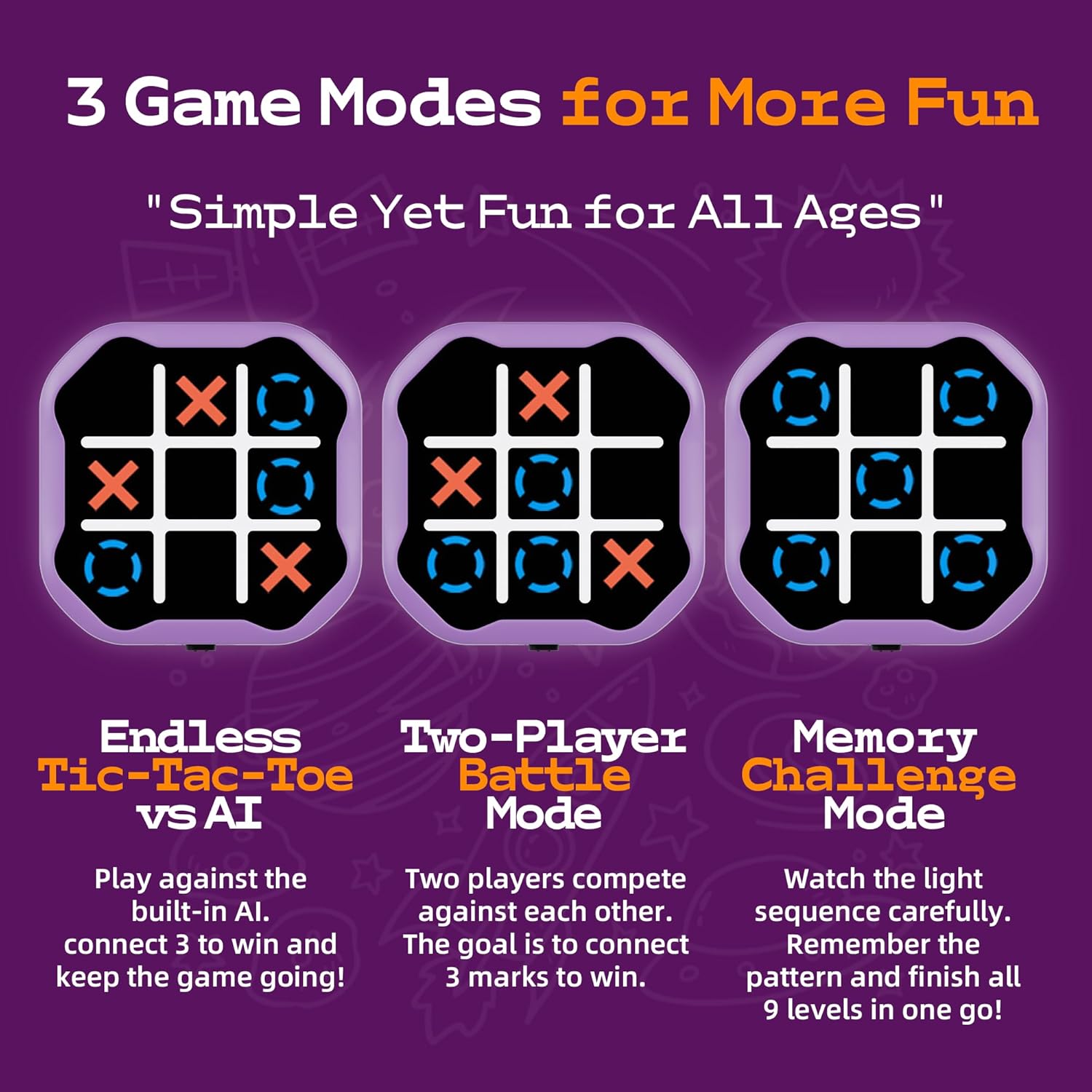 Detalle de 3-in-1 Electronic Tic Tac Toe Toy – Family Travel Game