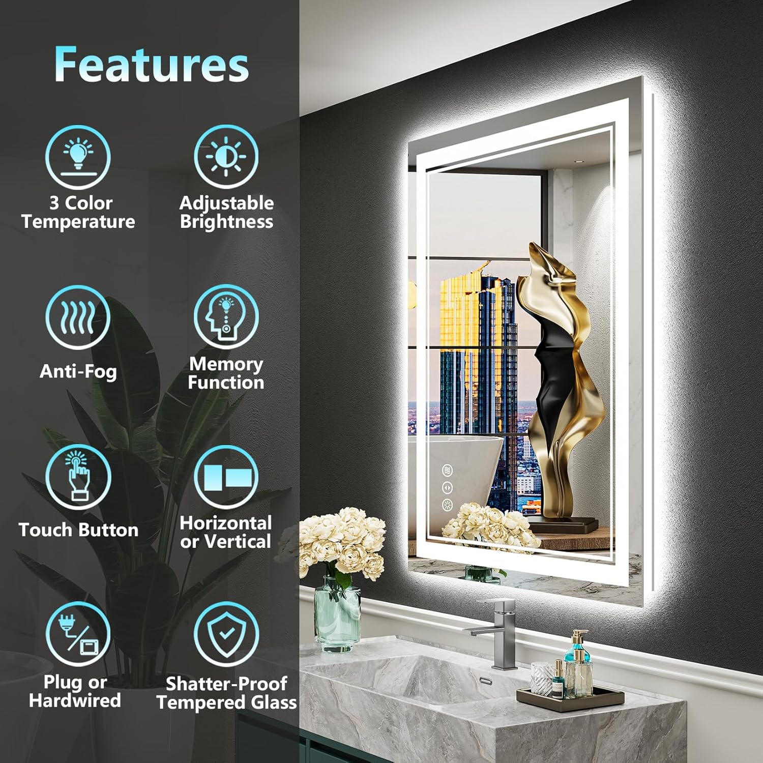 Detalle 2 de AWANDEE 20x28 Inch LED Bathroom Mirror with Lights 🪞