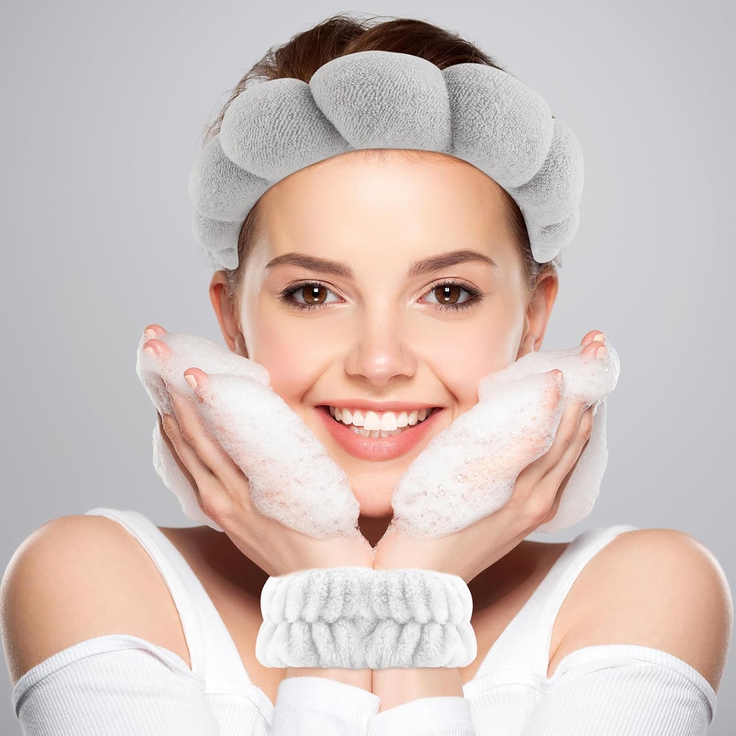 Thumbnail 1 de Zkptops Spa Headband for Washing Face and Wristband Set (Grey-2)