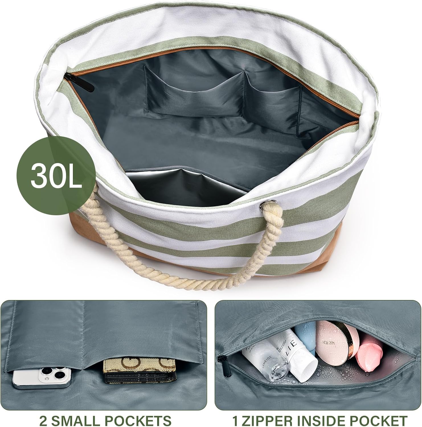 Thumbnail 4 de oscaurt Strandtasche Tote Bag mit Reißverschluss – wasserdicht, mit Nassfach und Innentaschen