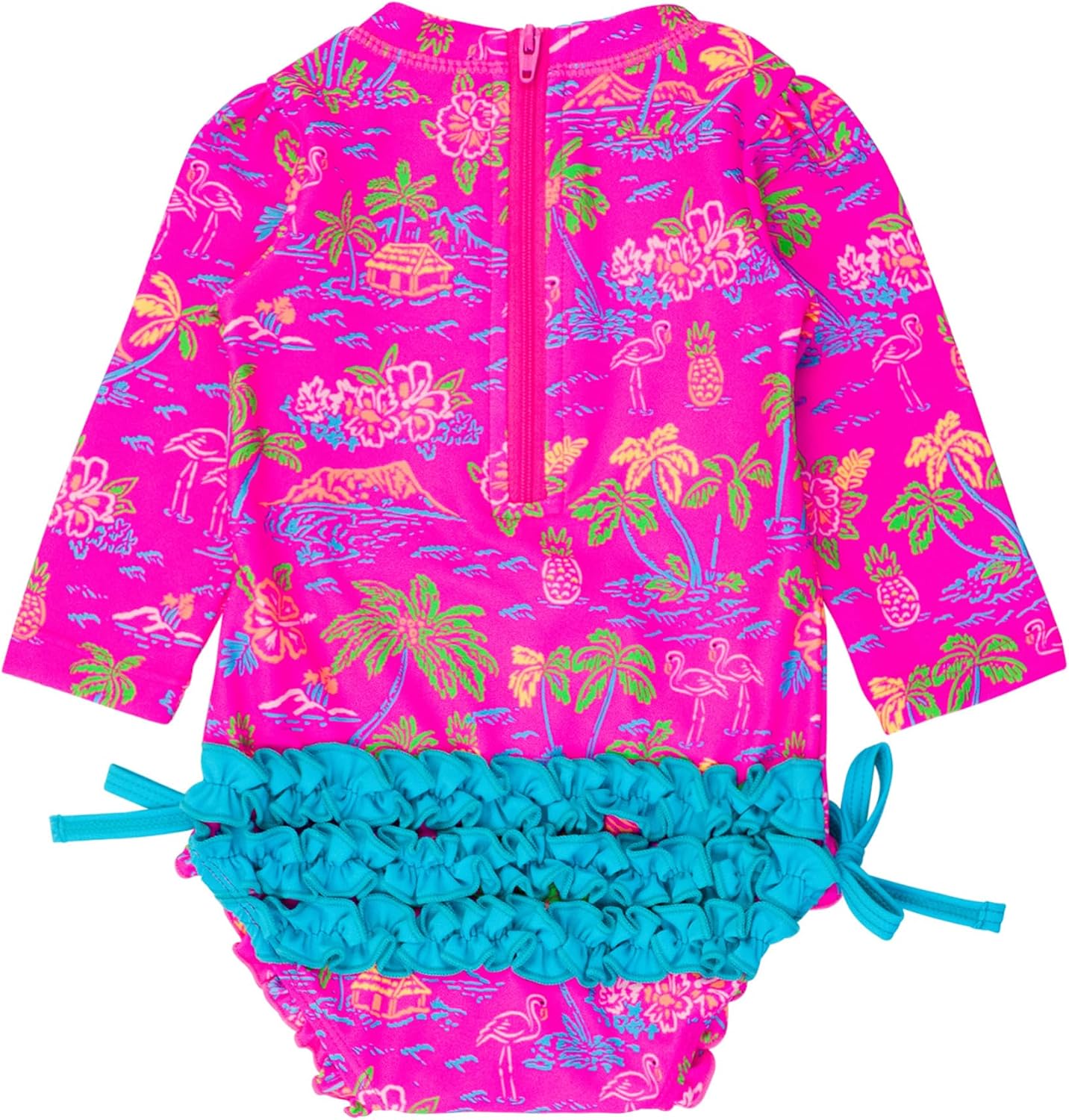 Thumbnail 2 de RuffleButts Baby Girls UPF 50+ Floral Long Sleeve One Piece Rash Guard Swimsuit with Zipper