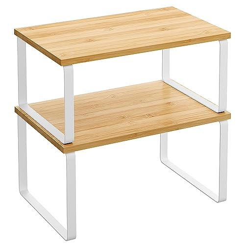Detalle de SONGMICS Estante para Especias (Juego de 2) – Organizador Extensible con Madera de Ingeniería y Metal, Blanco Nube / Beige Natural