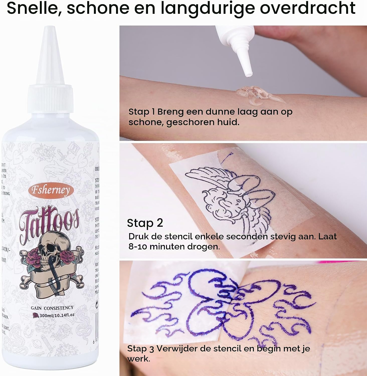 Thumbnail 5 de VRAIKO Fsherney tattoo-transfergel 300 ml, huidvriendelijk en sneldrogend