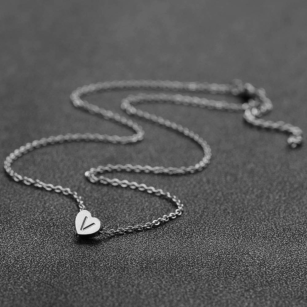 Detalle 1 de AFSTALR Silber Damen Halskette Initialherz mit Kleinbuchstaben Anhänger