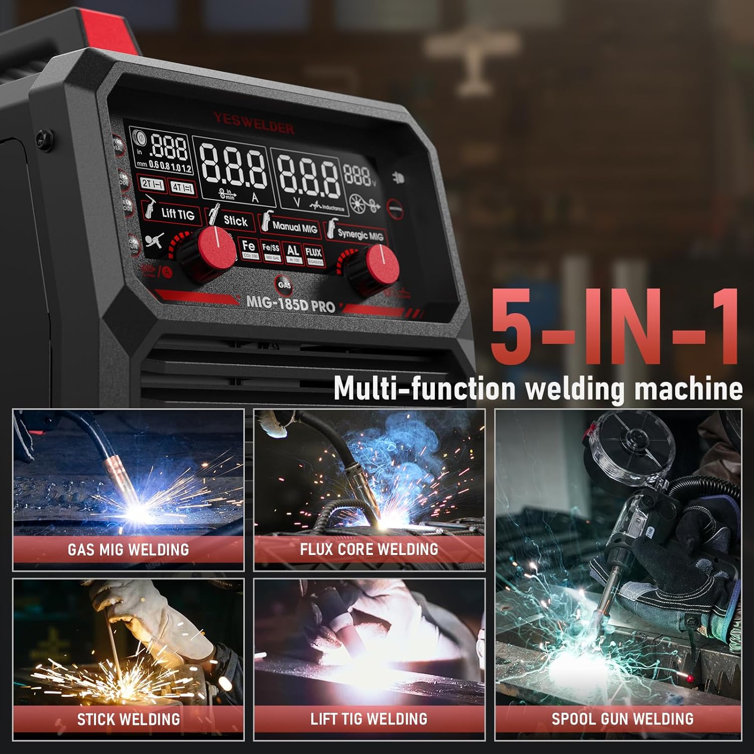 Thumbnail 2 de YESWELDER 185A saldatrice MIG/MAG 6 in 1 multiprocesso con display digitale e controllo sinergico