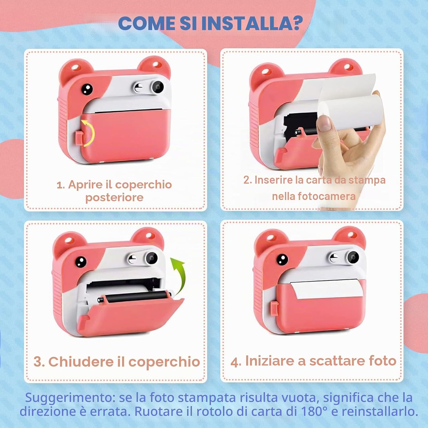 Detalle de 10 rotoli carta termica 57x30 mm per mini stampanti e fotocamere istantanee per bambini (bianca, BPA free)