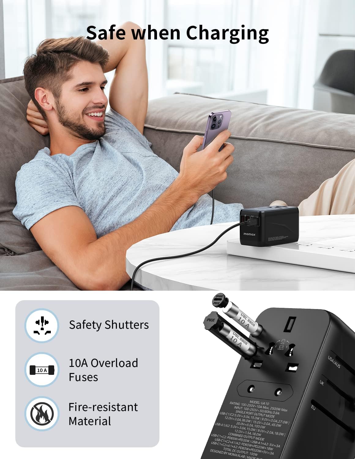 Detalle de MOMAX Universal Travel Adapter 100W