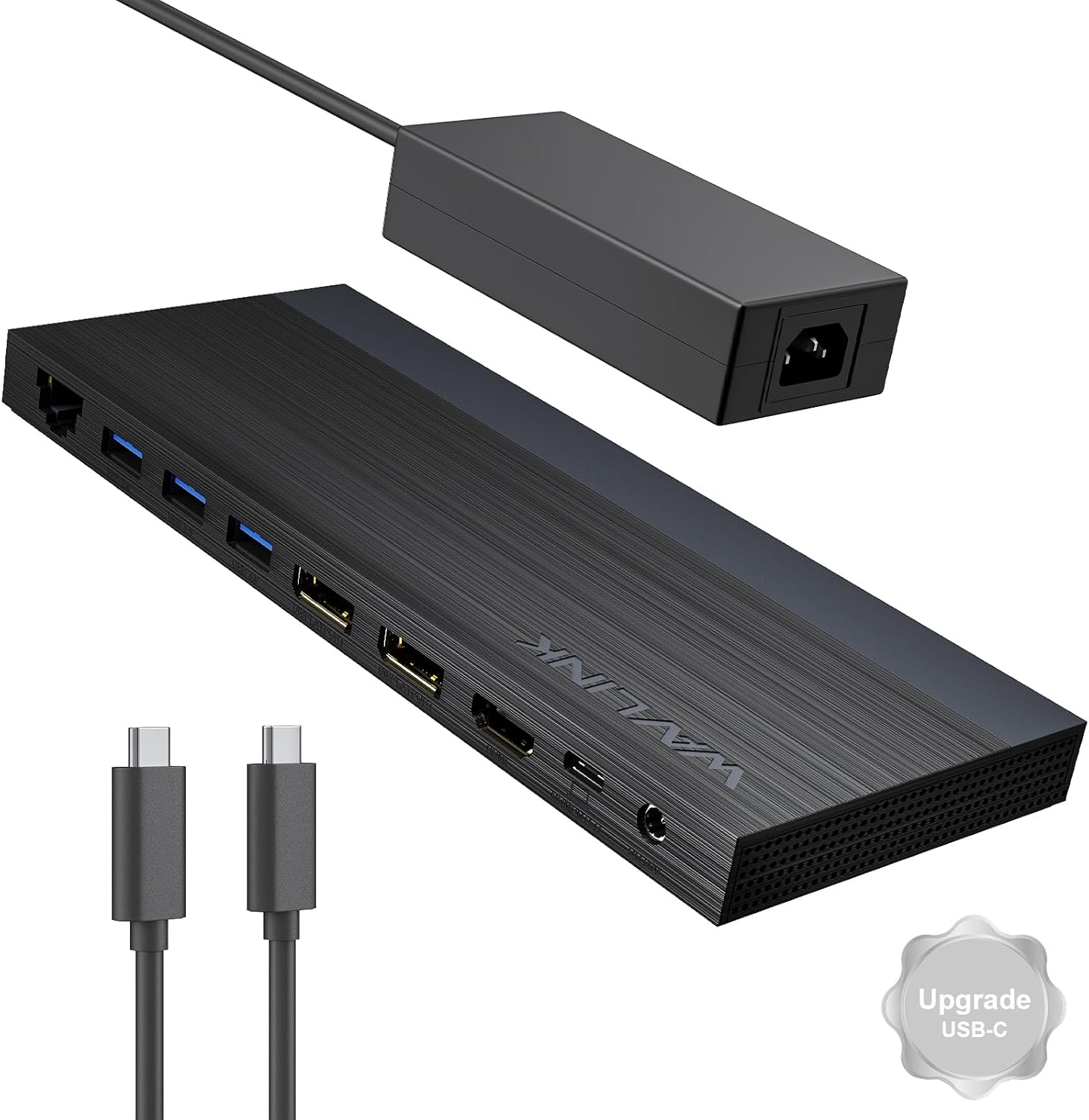 Detalle de WAVLINK USB-C Docking Station für 3 Monitore mit 2× DP + HDMI, 4K bis 144 Hz und 130-W-PD-Ladegerät