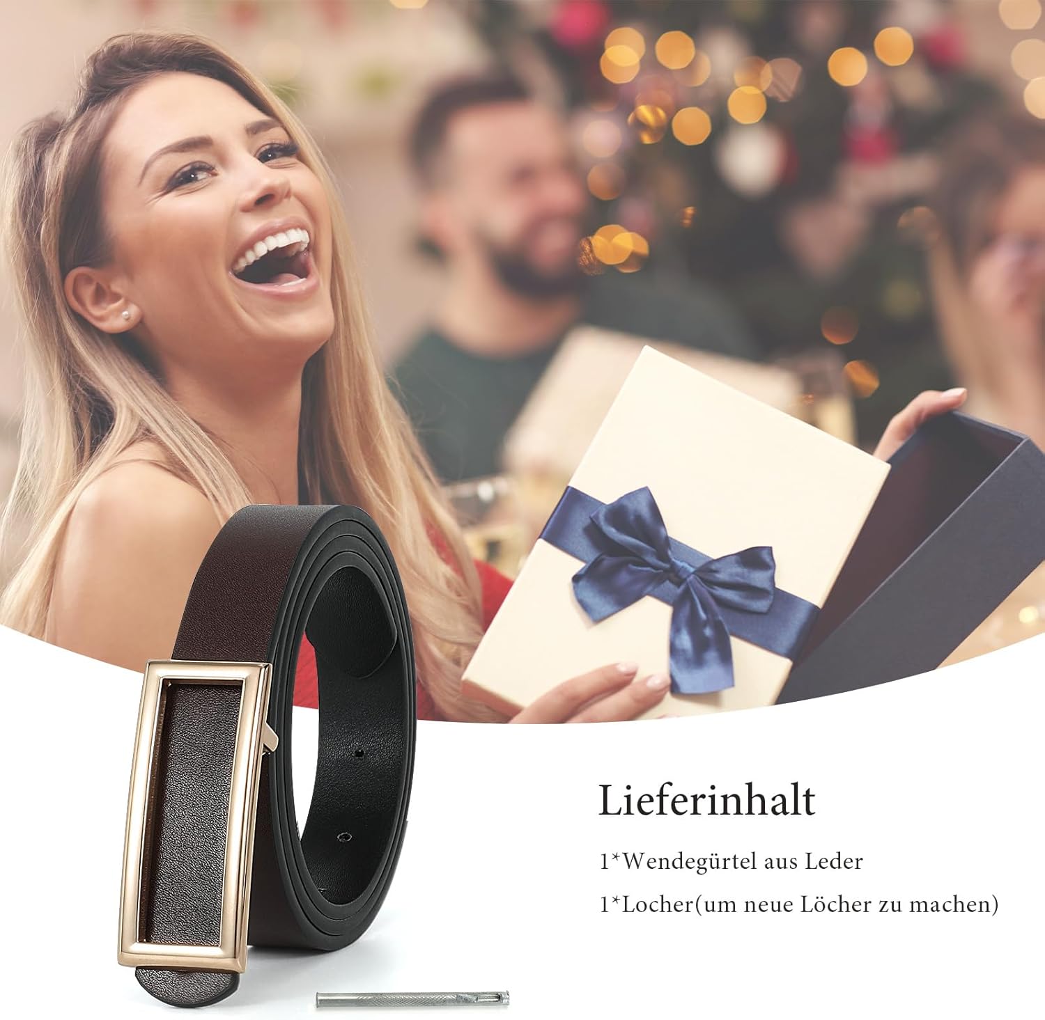 Thumbnail 6 de SUOSDEY Damen-Wendegürtel aus Kunstleder mit goldener Schnalle (schmal, 2,3 cm)
