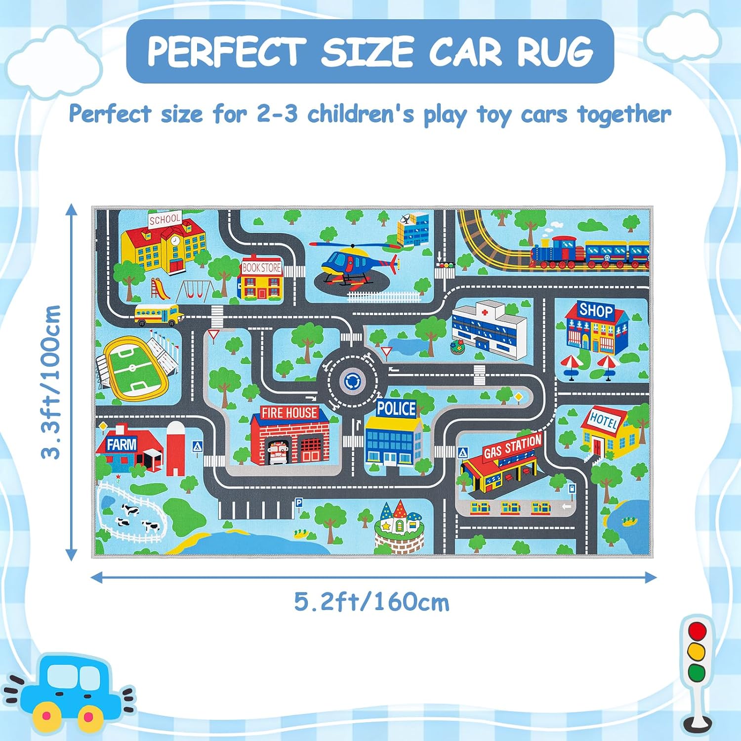 Detalle de Capslpad Kids Play Rug Town City Road Car Mat 100x160cm – Pastel Blue