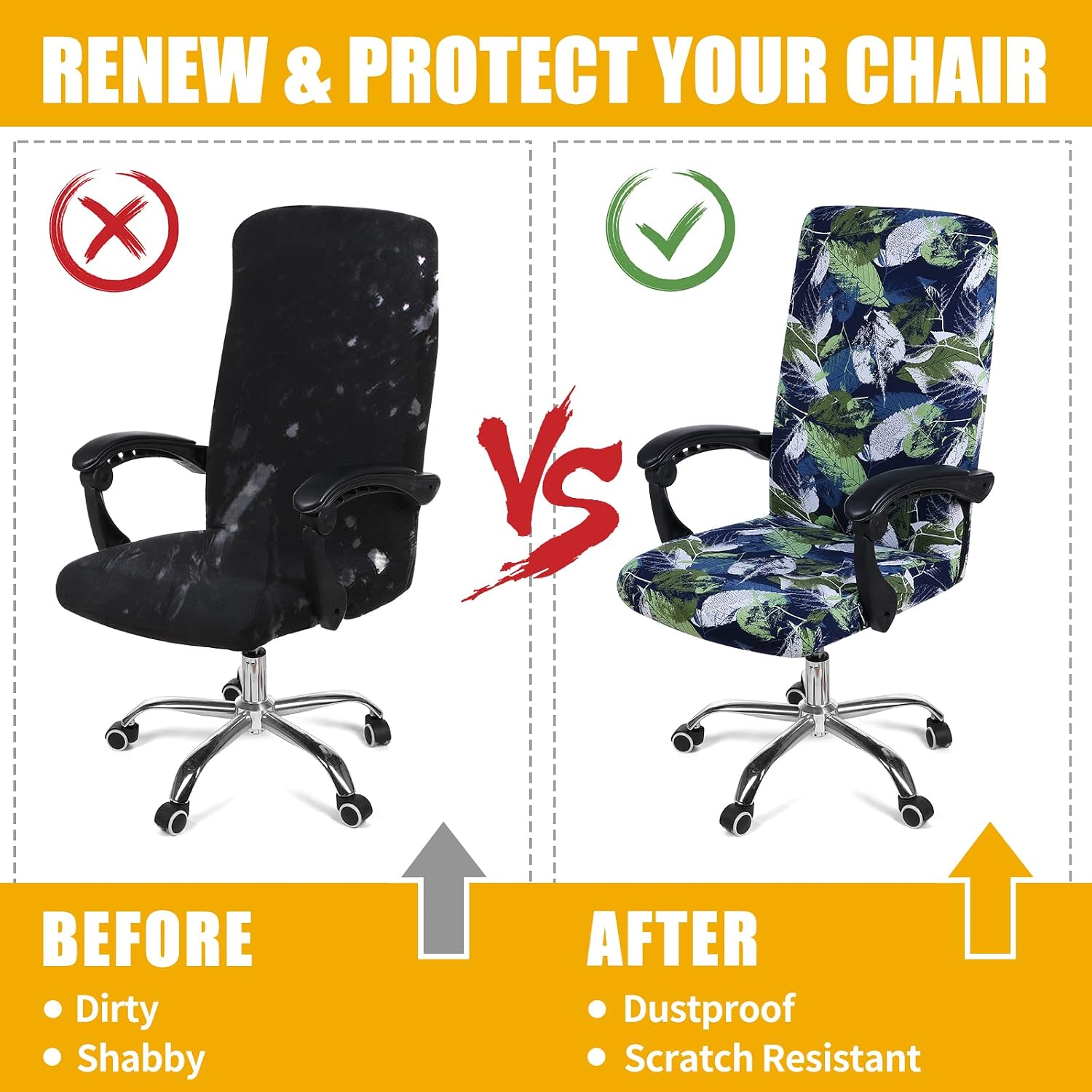 Thumbnail 6 de Smiry Printed Office Chair Cover, Deep Green Stretch Fabric with Zipper