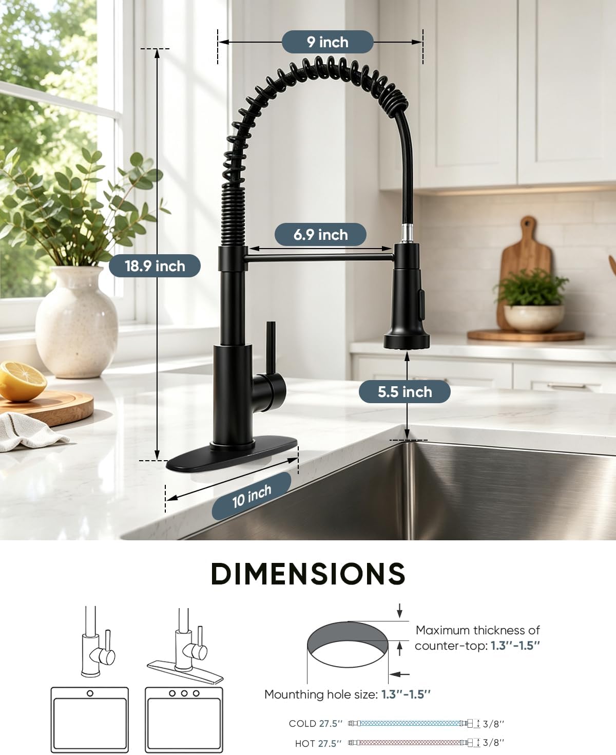 Thumbnail 4 de OWOFAN 9009R-A Pull-Down Kitchen Faucet, Matte Black, 360° Swivel