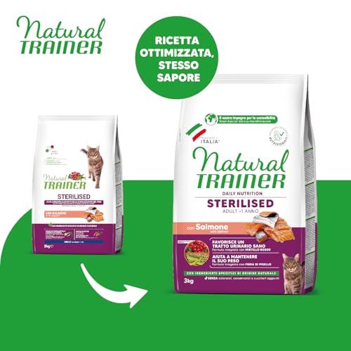 Detalle de Trainer Natural Sterilised Adult con Salmone e Fibra di Pisello 3 Kg – alimentazione equilibrata per animali sterilizzati