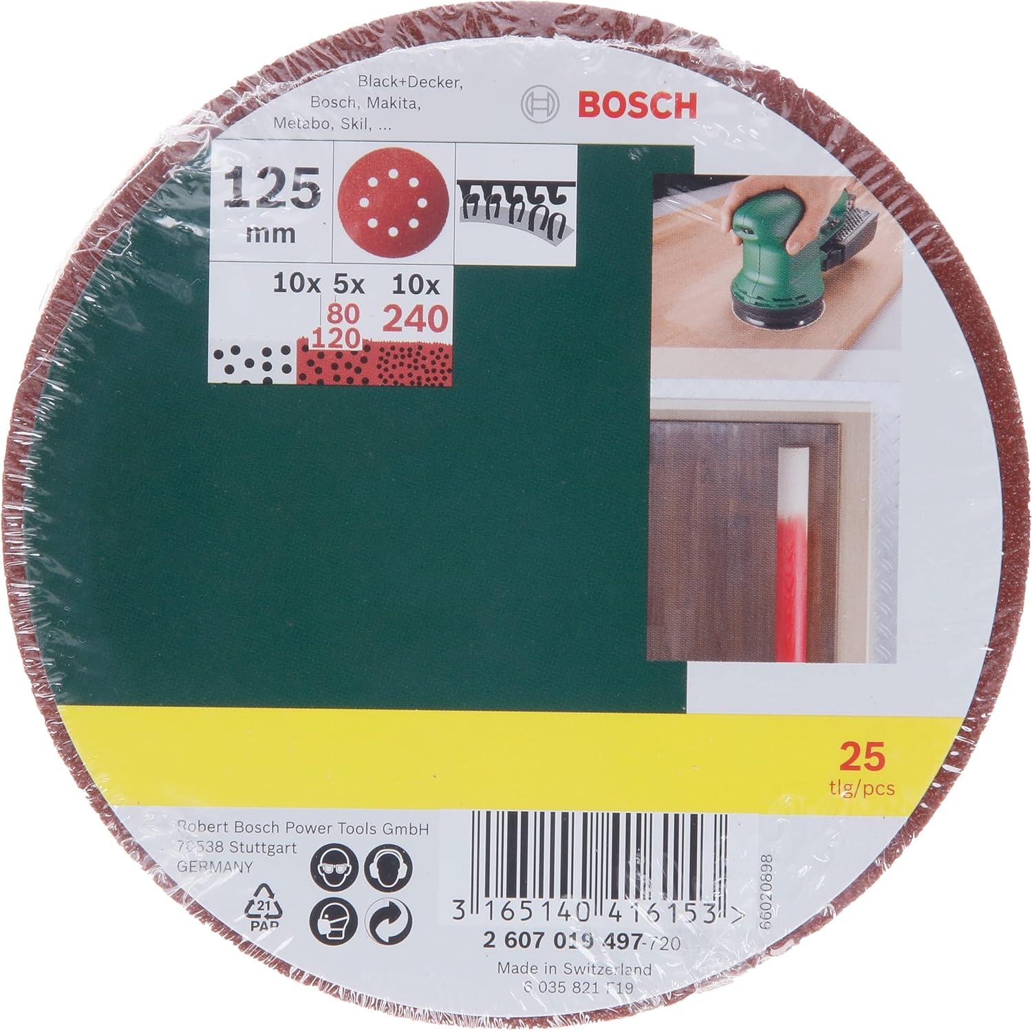 Thumbnail 2 de Bosch 125mm Random Orbit Sanding Sheets (80–240 grit) with Velcro