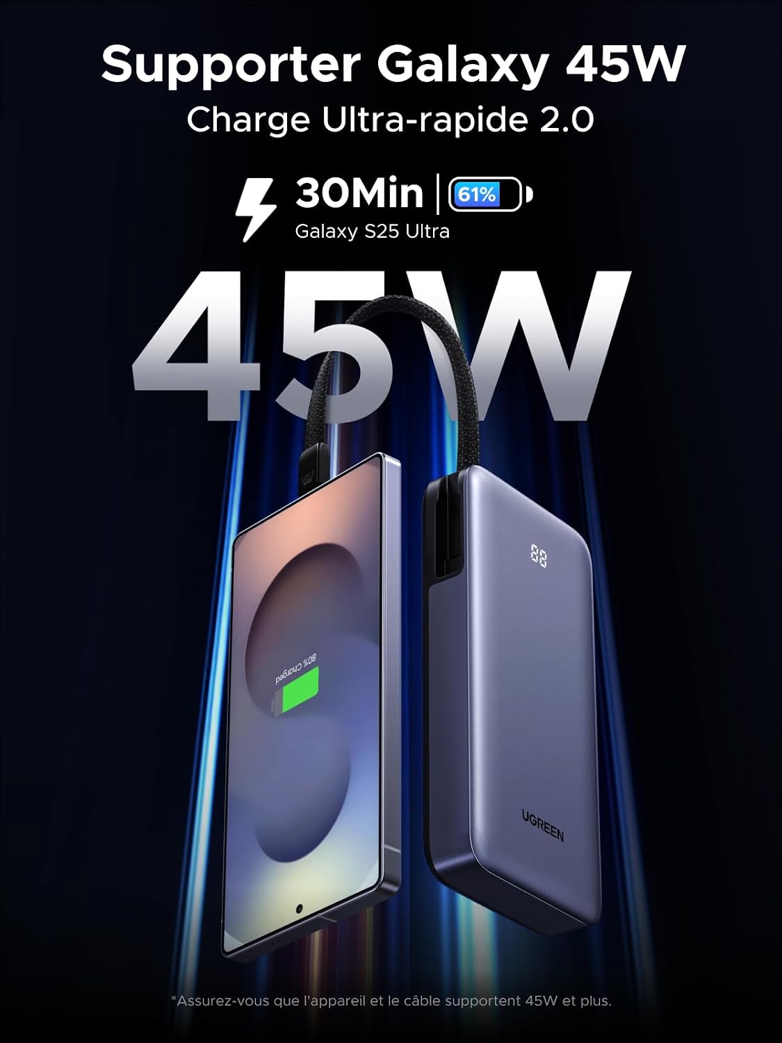 Detalle 2 de UGREEN Nexode 45W Batterie Externe 20000mAh — Charge rapide et polyvalente