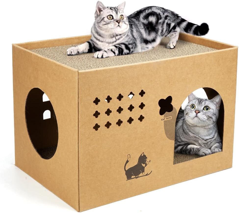 Detalle de Cat Cardboard House with 2 Scratching Pads (Cactus) — Large Corrugated Cardboard Bed